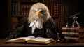 Symbolic Legal Justice. Depiction of Court System with Eagle, Scales, and Law Books