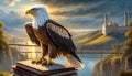 Symbolic Legal Justice. Depiction of Court System with Eagle, Scales, and Law Books Royalty Free Stock Photo