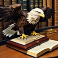 Symbolic Legal Justice. Depiction of Court System with Eagle, Scales, and Law Books Royalty Free Stock Photo