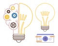 Symbolic lightbulb with gears and atomic element representing innovation, technology, and problem-solving Royalty Free Stock Photo