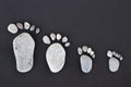 Symbolic lime stones forming stone foots of parents and two kids