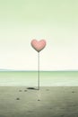 Symbolic Love on the Beach: Heart-Shaped Balloons and a Colorful