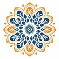 Symbolic Mandala Design: Blue, Orange, And Yellow With Classic Tattoo Motifs