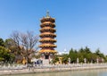 Symbolic octagonal pagoda by Puhui River in Qibao Temple