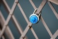 A symbolic padlock at the Brooklyn Bridge railing, New York, USA