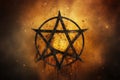 Symbolic pentagram on an abstract background