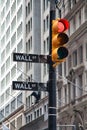 Symbolic Photo of Crisis. Wall Street Sign with a Red Traffic Light, New York City Royalty Free Stock Photo