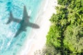 Symbolic picture vacation travel traveling sea airplane flying Seychelles aerial photo beach Royalty Free Stock Photo