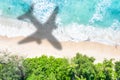 Symbolic picture vacation travel traveling sea airplane flying Seychelles beach Royalty Free Stock Photo