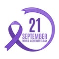 Symbolic purple Ribbon for Alzheimer disease isolated on white background. World Alzheimers day September 21 Royalty Free Stock Photo