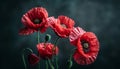 Symbolic red poppies on black background for remembrance, armistice, and anzac day commemorations