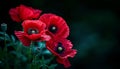 Symbolic red poppies on dark background significance for remembrance day, armistice day, anzac day