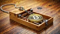 Bitcoin Cryptocurrency in Wooden Trap Royalty Free Stock Photo