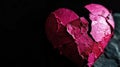 Symbolic representation of love lost: a ripped pink heart on a striking black backdrop Royalty Free Stock Photo