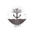 Anchor Tree Roots Symbol Stability Strength. Royalty Free Stock Photo