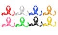 Symbolic ribbons - set of ribbons - prostate cancer Alzheimers Down syndrome breast cancer all cancers leukemia Royalty Free Stock Photo