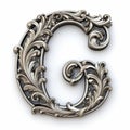 Symbolic Silver Letter G: Ornate Hyperrealism With Rococo Ornamentation