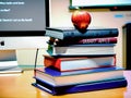 Knowledge Harvest: Stack of School Books with Apple Crown