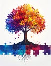 Symbolic Tree of Growth on a Puzzle Foundation Royalty Free Stock Photo