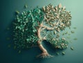 symbolic tree from paper leaves, flat lay. cology conservation concept. AI generative Royalty Free Stock Photo