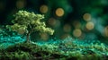 Digital Nature Concept with Tree and Glowing Network Overlay Royalty Free Stock Photo