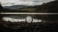 The Symbolism of an Antique Pocket Watch in a Serene White Landscape Royalty Free Stock Photo