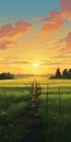 Anime Path: A Brushstroke Sunset Silhouette With Realistic Landscapes Royalty Free Stock Photo