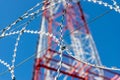 symbolizing the modern way of messaging and communication. the receiving antenna of the TV signal. blue sky background. steel Royalty Free Stock Photo