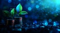 Symbolizing successful financial management and growth is a stack of coins topped by a plant. Royalty Free Stock Photo