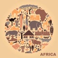 Symbols of Africa in the form of a circle Royalty Free Stock Photo