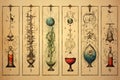 Symbols of alchemy and magic on ancient scrolls Royalty Free Stock Photo