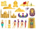 Symbols of ancient Egypt, architecture and archeology landmarks isolated on white, vector illustration