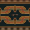 Symbols of ancient Egypt in the form of a nonsense pattern with an illustration of a scarab beetle with a sun symbol in
