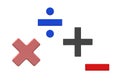 Symbols of basic mathematics - multiplication, division, addition and subtraction