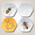 vector symbols of bee on honeycell Royalty Free Stock Photo