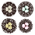 Symbols of bird nests with eggs, vector