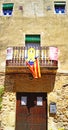 Symbols of Catalan separatism in Peratallada, Bajo AmpurdÃ¡n Royalty Free Stock Photo