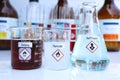 Symbols of chemicals in test tubes, chemicals in the laboratory