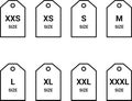 Symbols of clothing size icon set, symbols size clothing, literal measurement standard