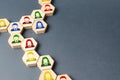 Symbols of employees on the chains of hexagons. business connections. Team building, business organization and staff hierarchy Royalty Free Stock Photo