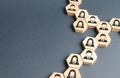 Symbols of employees on the chains of hexagons. The concept of business connections. Team building, business organization