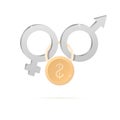 Symbols of gender connection between different genders. Financial dependence concept.