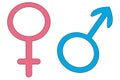 Symbols of gender. Set of vector illustrations. Male and female gender. Signs on an isolated background. Cartoon style. Royalty Free Stock Photo