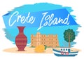 Symbols of Greece and attractions isolated on a blue background. Ancient buildings and pottery