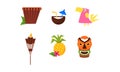 Symbols of Hawaiian culture set, summer vacation, summertime, beach holidays vector Illustration