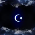 Symbols of islam religion. The symbol is seen through the clouds