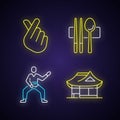 Symbols of Korea neon light icons set Royalty Free Stock Photo