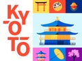 Symbols of Kyoto - set of flat design style colorful illustrations