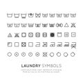 The symbols on the labels of clothes washing, wringing, drying, ironing, thin line design. Conventional linear sign