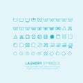 The symbols on the labels of clothes washing, wringing, drying, ironing, thin line design. Conventional linear sign